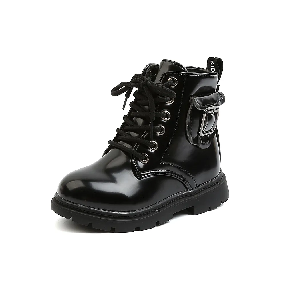 Botas cortas de piel lacada para niña, zapatos para niño, otoño invierno 2024, talla 21_voghion.com