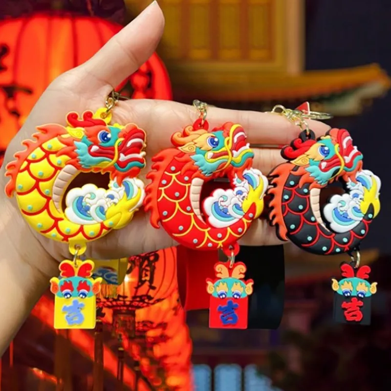 1PC Rot Neue Keychain Nette Schlüsselanhänger Hängen Zubehör Dekore Chinesischen Drachen Jahr Schlüsselanhänger Glück Geschenk_voghion.com
