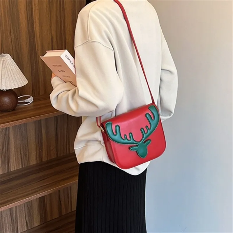 Bolsa de ombro feminina pequena de PU com estampa de alce natalino da moda, bolsa transversal para celular, casual para meninas, mensageiro, tudo combinando_voghion.com