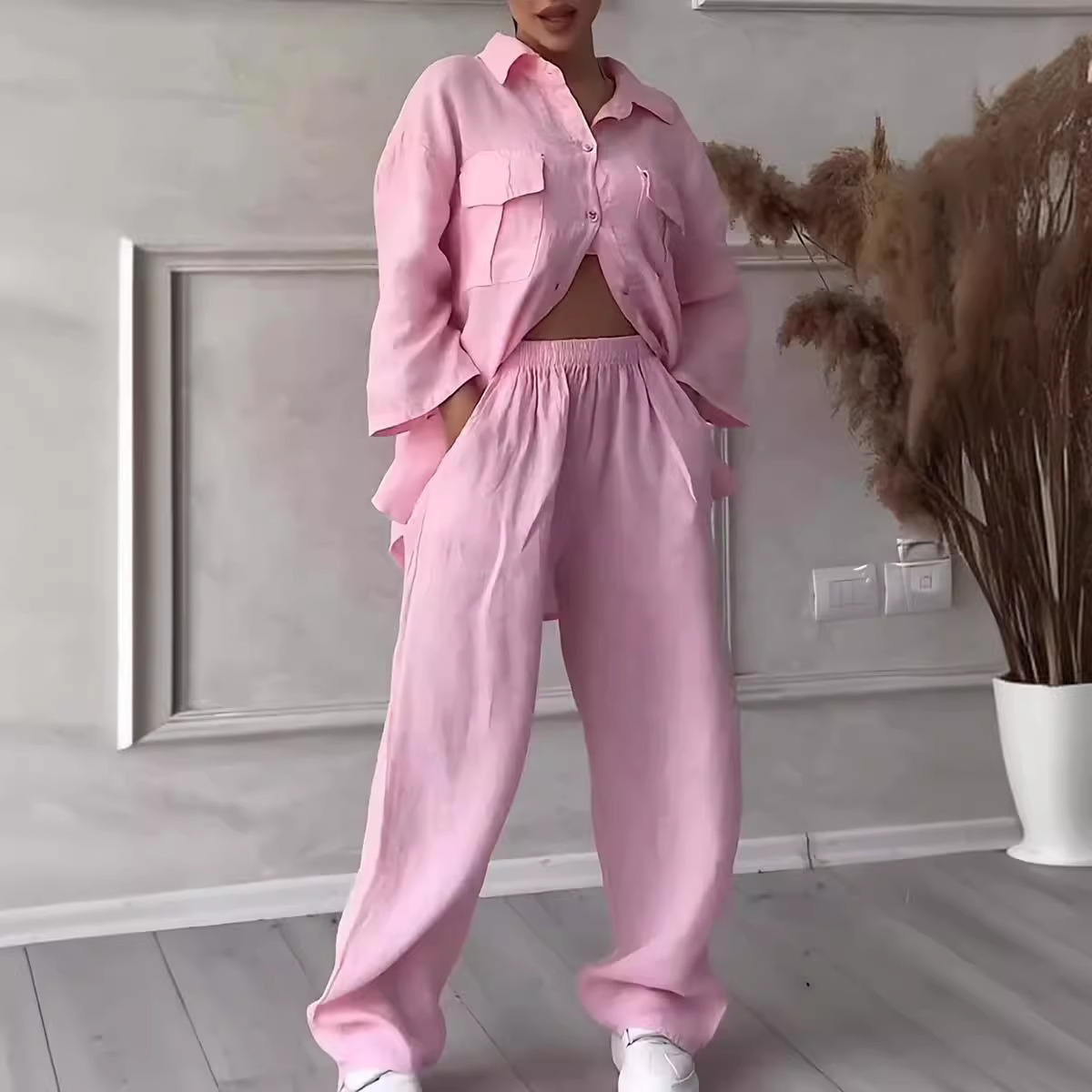 Vêtements pour femmes Été Nouveau Ensemble 2 pièces pour femmes Ensemble chemise en coton et lin grande taille Pantalon ample taille haute