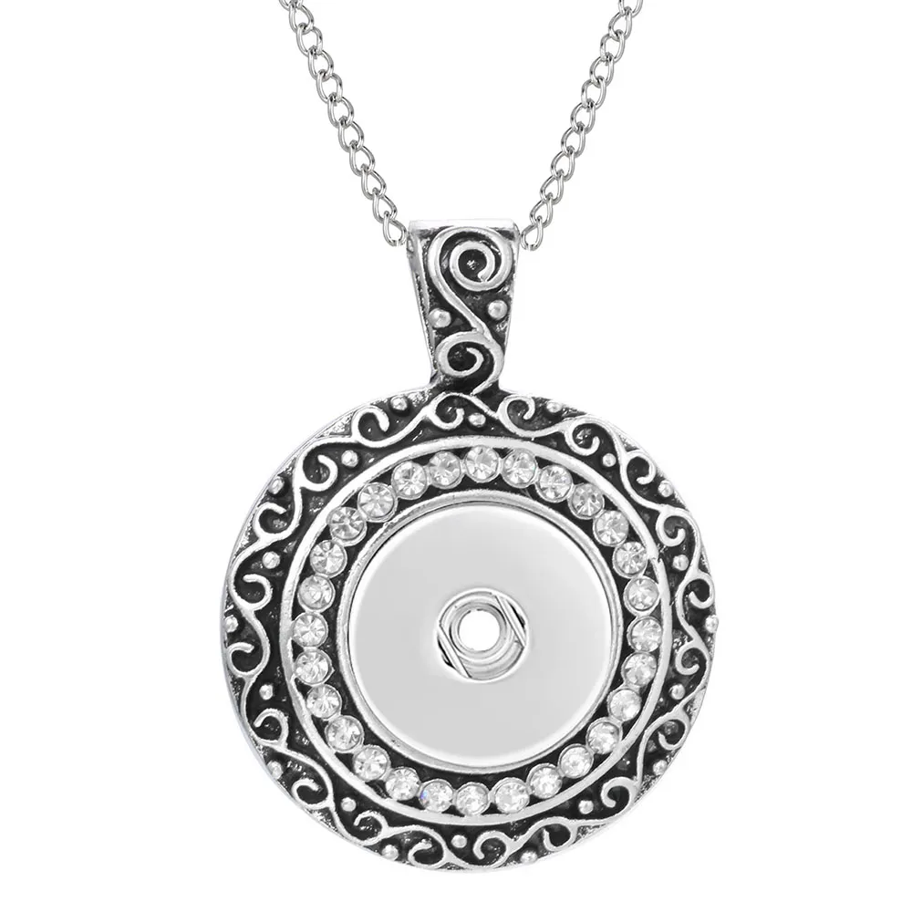 Snap Button Pendant Necklace With Rhinestone Crystal Flower Design_voghion.com