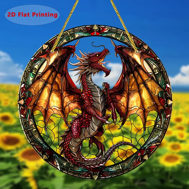 Lebendiger Drachen-Sonnenfänger – rundes Acrylbild, 20 cm. Mythisches Dekor für Garten oder Zuhause, perfekt als unvergessliches Geschenk für Fantasy-Liebhaber._voghion.com