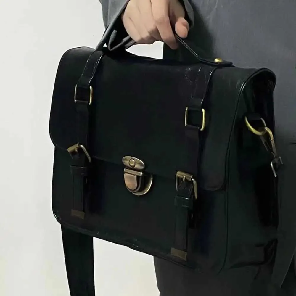 Sac à main vintage à boucle pour facteur, sacoche de couleur unie, sac à bandoulière rétro de grande capacité, sac sous les bras, mallette pour étudiant_voghion.com