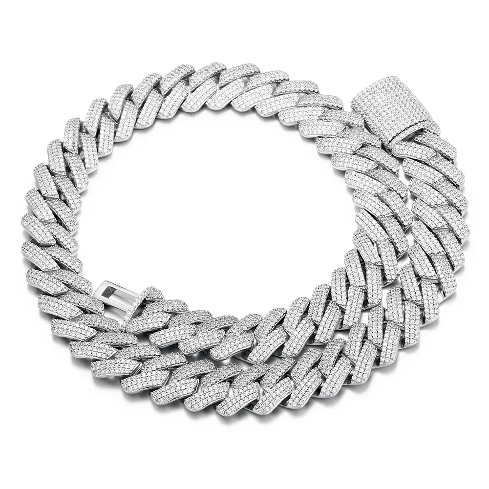 Luster Jewelry 20mm trendy sterling sier gold plated necklace moissanite cuban link for men_voghion.com