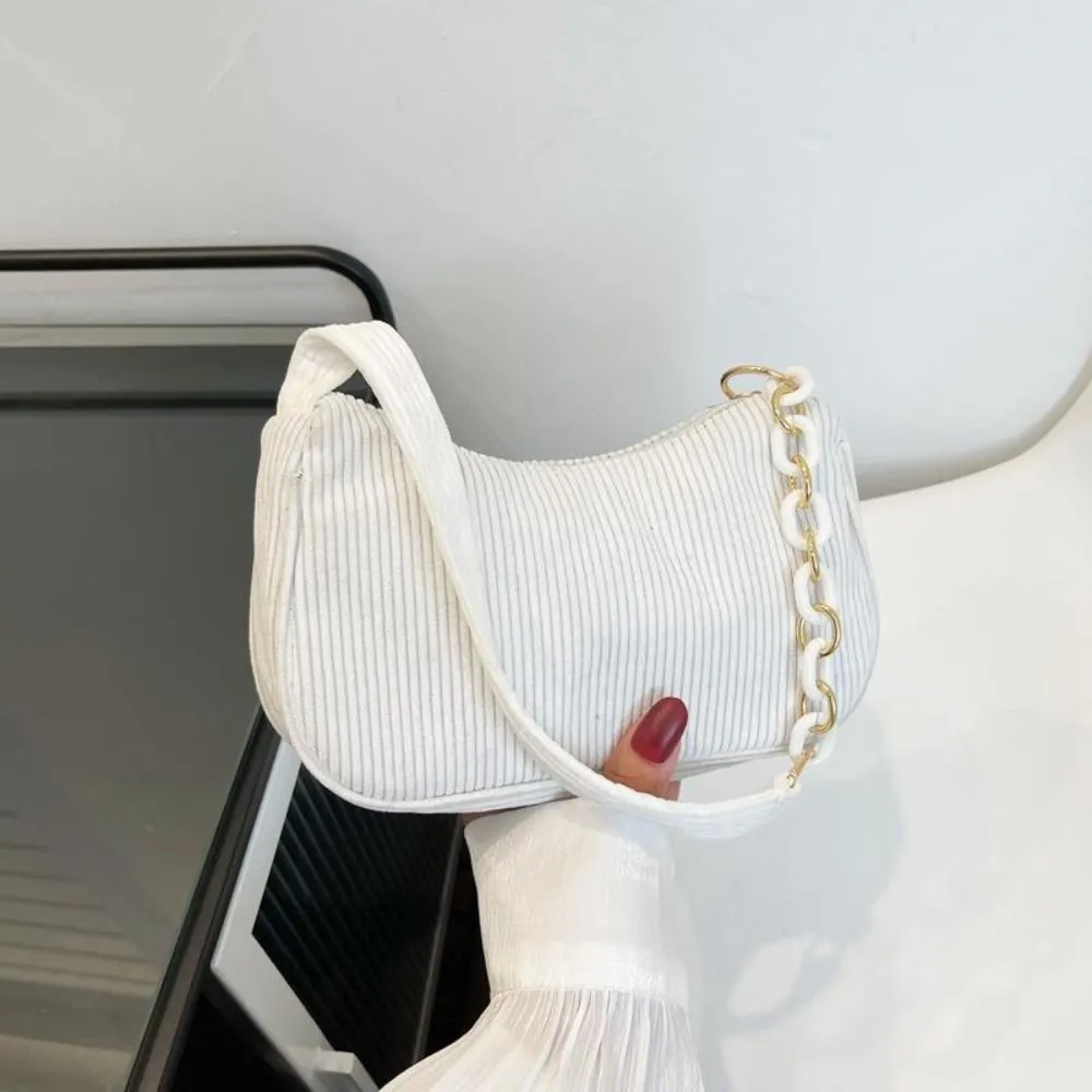 Hobo Chain Corduroy Shoulder Bag Korean Style Solid Color Crossbody Storage Makeup Lipstick Veet Underarm_voghion.com