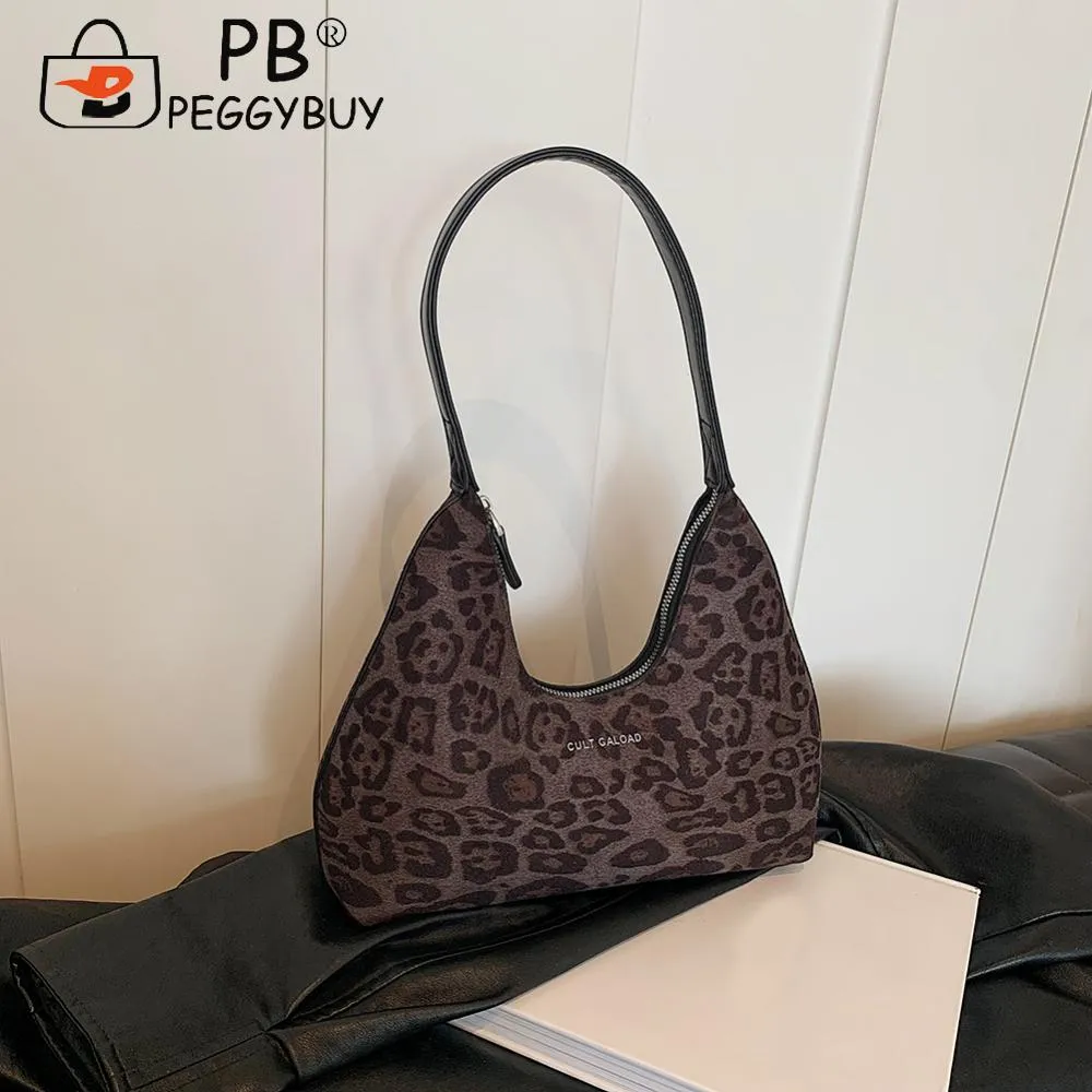 Sac à main en daim imprimé léopard pour femme, sac à bandoulière avec fermeture éclair, style rétro tendance, pour le travail et les courses_voghion.com