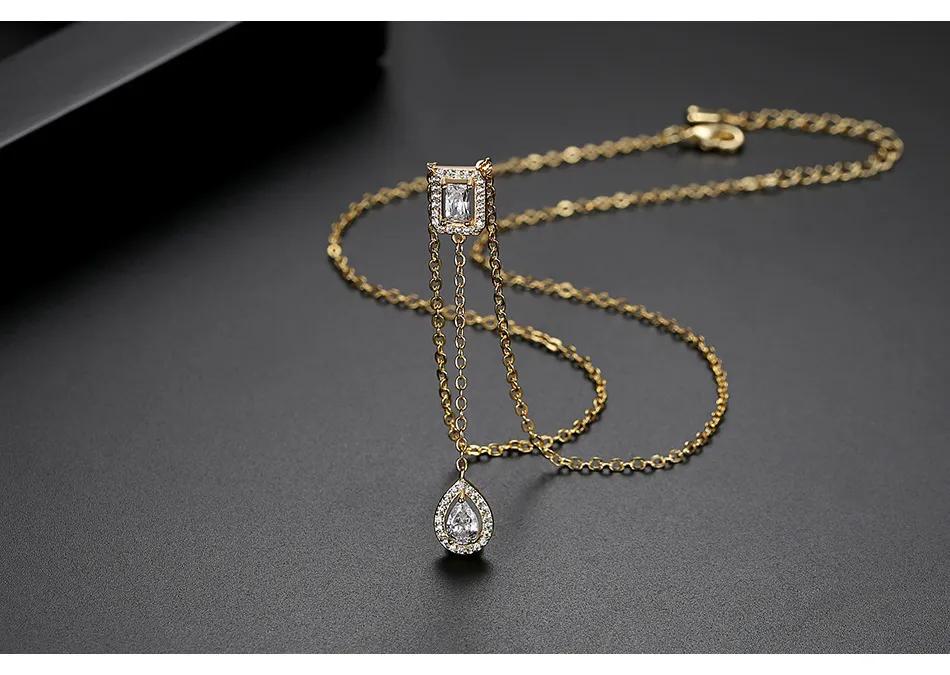 Collana con ciondolo di design per donna in rame placcato oro con set di zirconi AAA, goccia d'acqua, gioielli per feste di nozze, spedizione gratuita_voghion.com