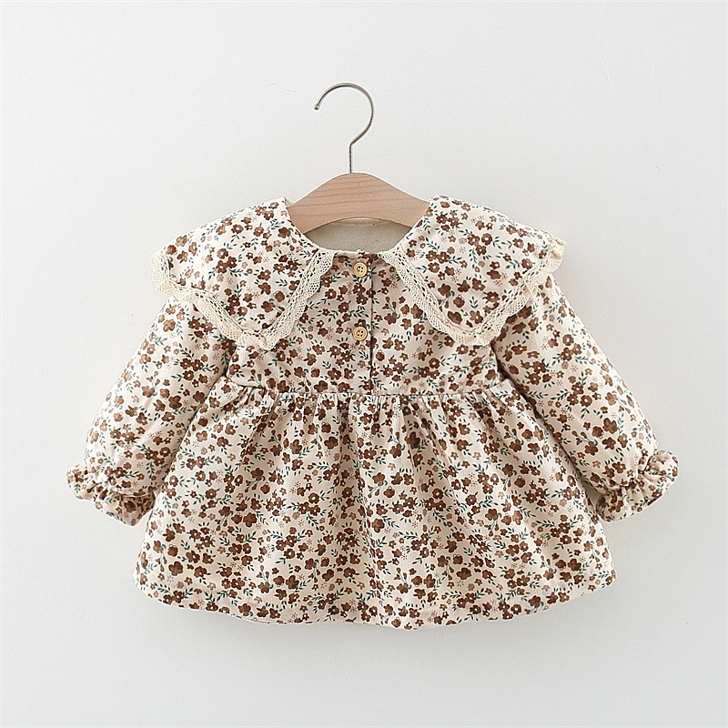 Abito floreale autunnale con maniche lunghe per bambina in pizzo stile coreano_voghion.com