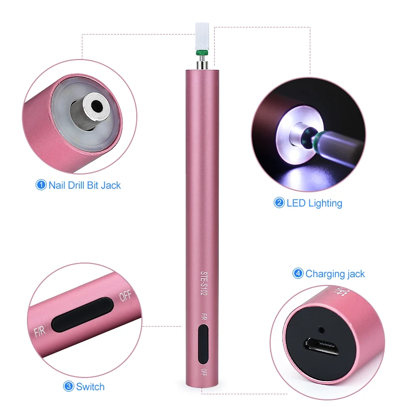 Electric Nail Drill Machine 12000 RPM Manicure Machine USB Charging Mill Cutter For Manicure Nail Tools For Nail Salon_voghion.com