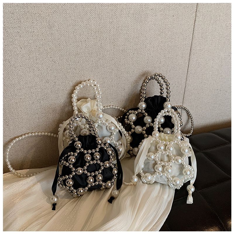 For Women Pearl Handbag Beaded Crossbody Fashion Light Mobile Phone Bucket Shoulder Bag_voghion.com