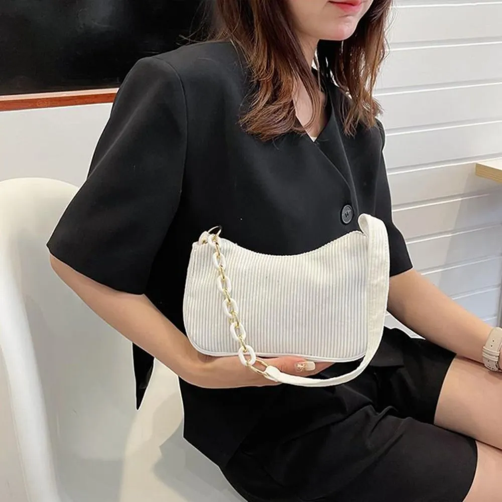 Hobo Chain Corduroy Shoulder Bag Korean Style Solid Color Crossbody Storage Makeup Lipstick Veet Underarm_voghion.com