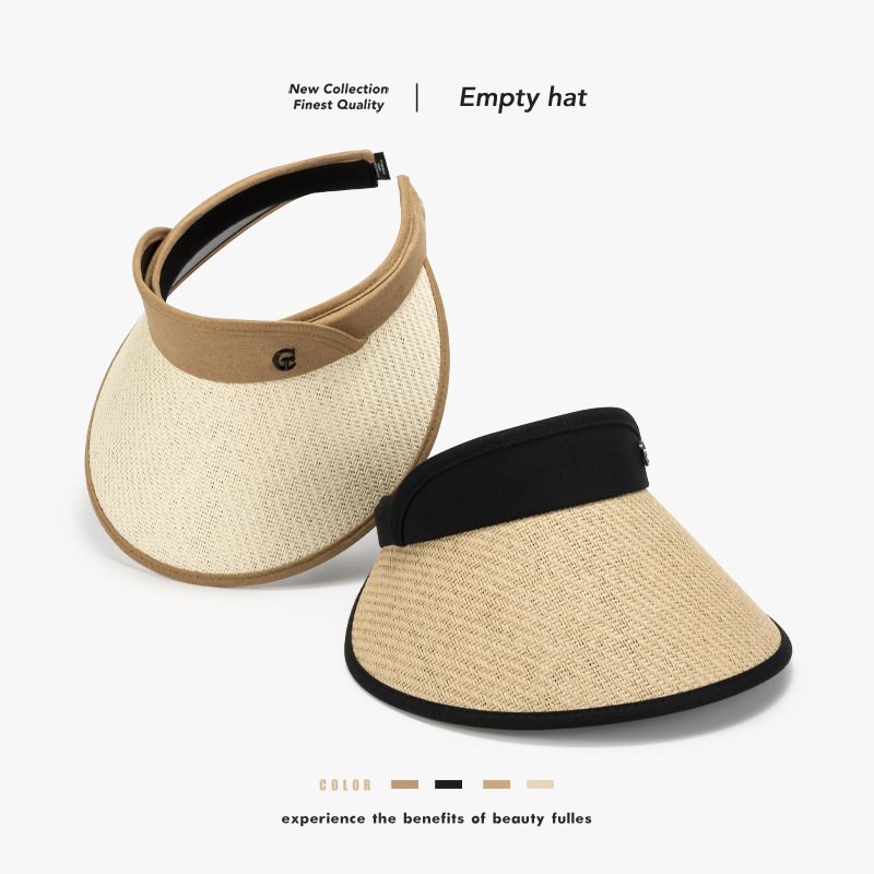 Κενό καπέλο με προστασία από την υπεριώδη ακτινοβολία, αναπνεύσιμο το καλοκαίρι, μεγάλο γείσο, υφαντό με άχυρο, ευέλικτη γυναικεία αντηλιακή ζελατίνα_voghion.com