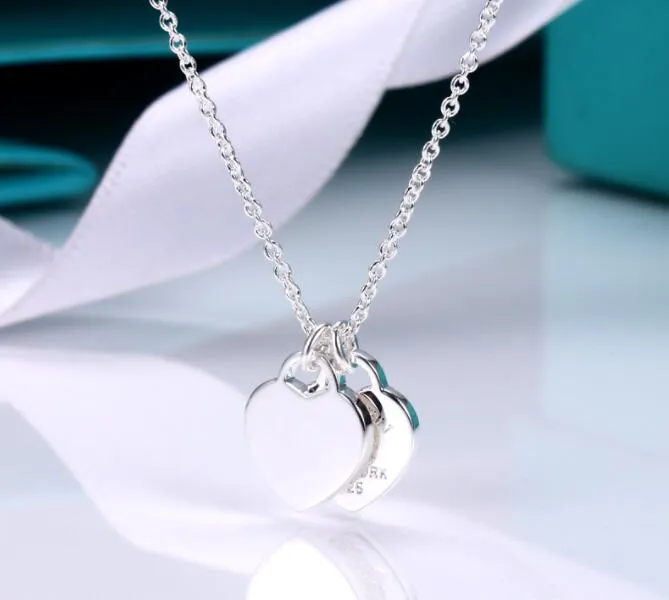 Collana con ciondolo a forma di cuore da donna, con perline rosa e blu, in argento, con catena a maglie, regalo_voghion.com