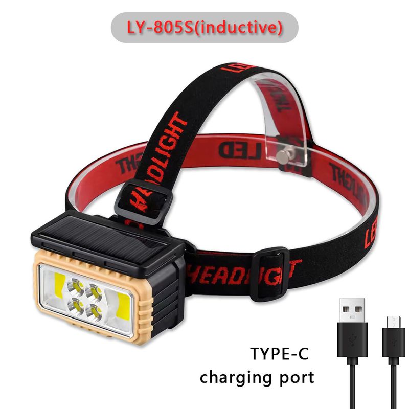 Solar sensor type-c charging LED night fishing running headlight COB red and white power display_voghion.com