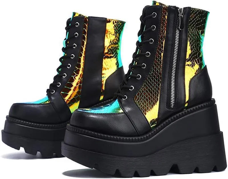 Platform High Heel Boots Colorful Thick Sole Side Zip Shoes_voghion.com