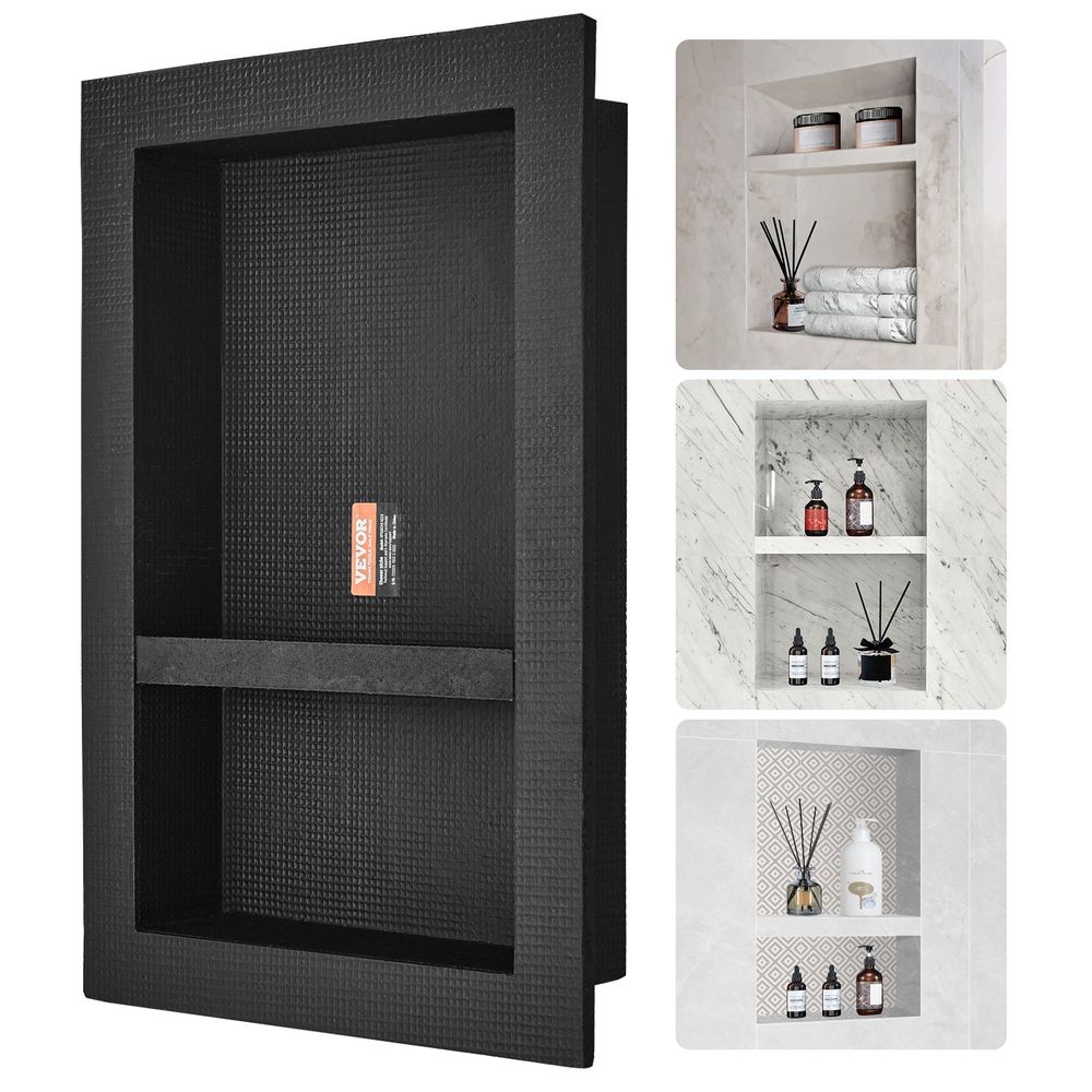 Shower Niche Ready For Tile 16' X 24', Double Shelf Organizer, Square Corners Wall-inserted Niche Recessed, Sealed Protection Modern Soap Storage N_voghion.com
