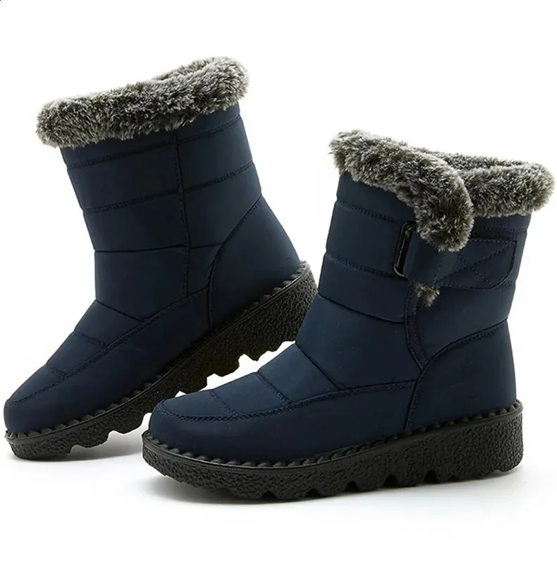 Trend Womens Winter Ankle Low Botas Mujer Waterproof Snow Boots Fur Leather Shoes 241116_voghion.com