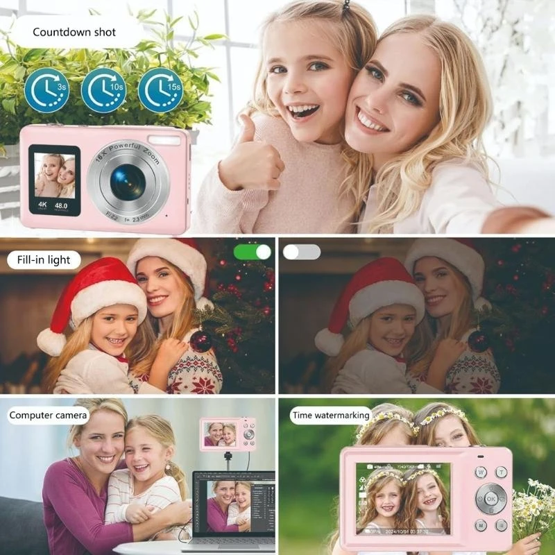 4K UltraHD Digital Camera 64MP Two Screen With 16x Zoom And 64GB Card For Kids Teens Adults_voghion.com