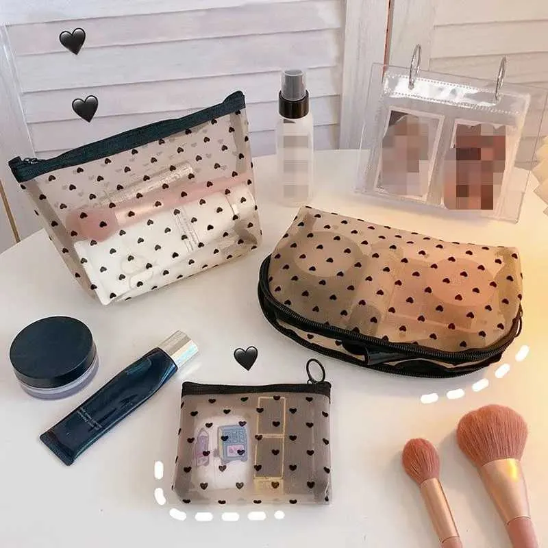 Nouveau petit sac de rangement de toilette de voyage portable en maille transparente noire pour cosmétiques Y241023_voghion.com