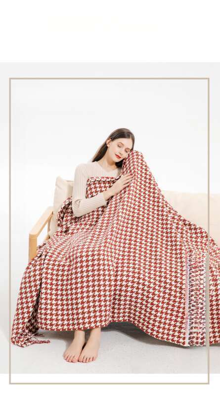 Couch Cover Thousand Bird Check Fringed Wool Summer Thin Air Conditioning Window Blanket, Nap Blanket_voghion.com