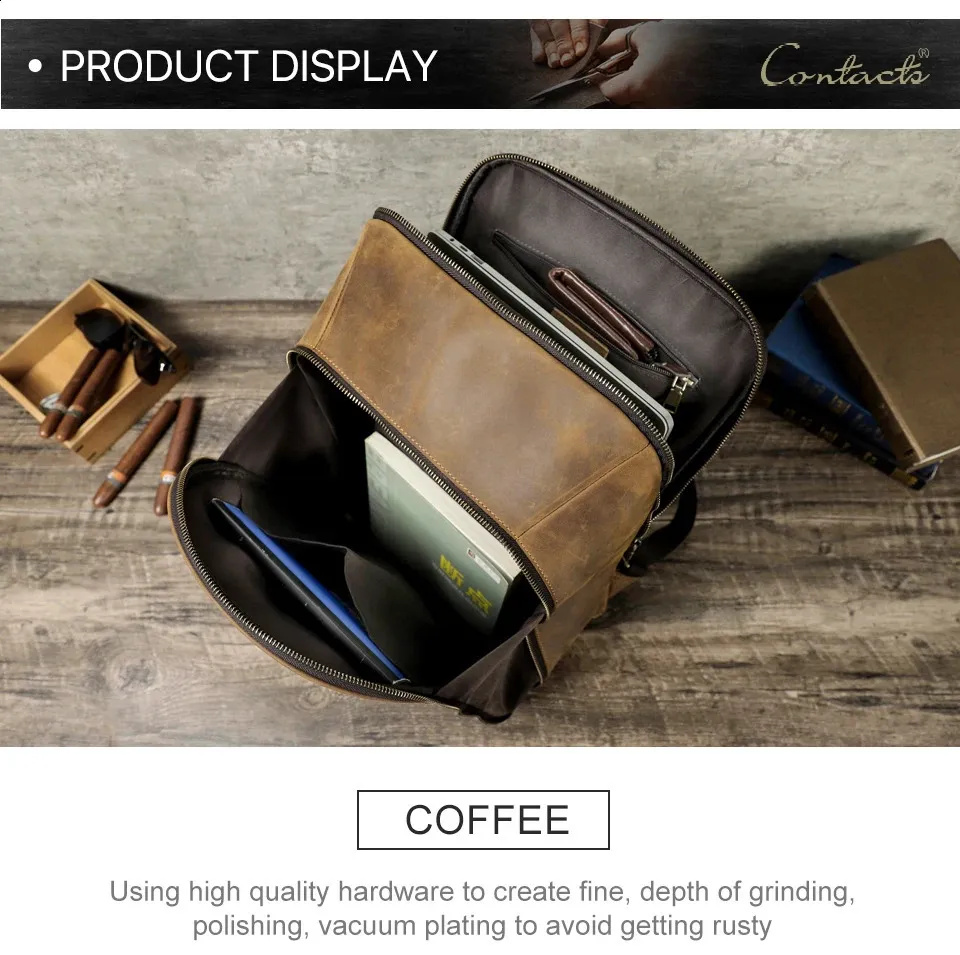Retro Leather Laptop Backpack For Men Large Capacity Travel Bag_voghion.com