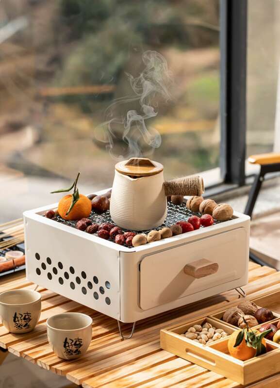 A Must-have For Outdoor Feasts! Complete Set Of Charcoal Grill, Tea Maker, And Cooking Utensils_voghion.com