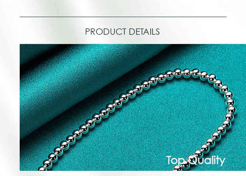 Doteffil Sterling Sier 4mm Pürüzsüz Boncuklu Top Zincir Bileklik Kadınlar İçin Moda Düğün Nişan Parti Takı_voghion.com