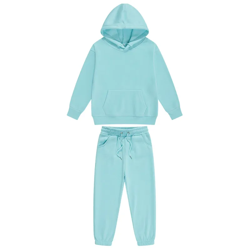 Koşu Setleri Çocuk Erkek Kız 2 Parça Spor Kıyafetleri Düz Renk Eşofman Uzun Kollu Kapşonlu Sweatshirt Eşofman Altı Antrenman Koşu_voghion.com