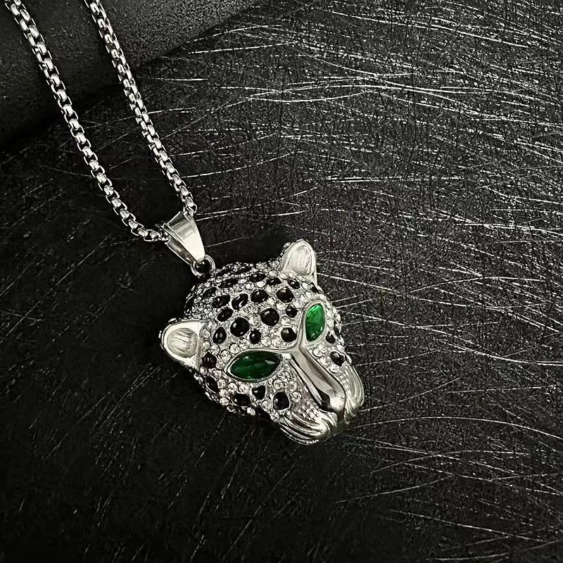 Collier avec pendentif tête de léopard Hip Hop Cool cadeau pour hommes en acier titane plaqué or bijoux rap_voghion.com