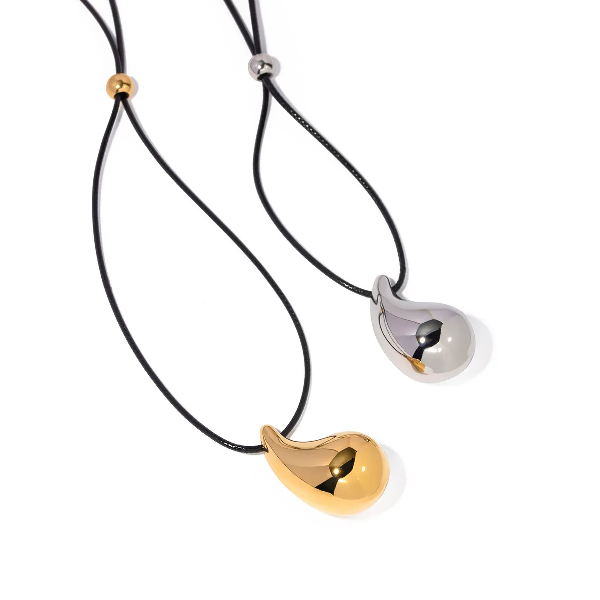 Designer Neue Gold Edelstahl Wachs Seil Wassertropfen Anhänger Halskette für frauen Outdoor Graduation Party Schmuck Kostenloser_voghion.com
