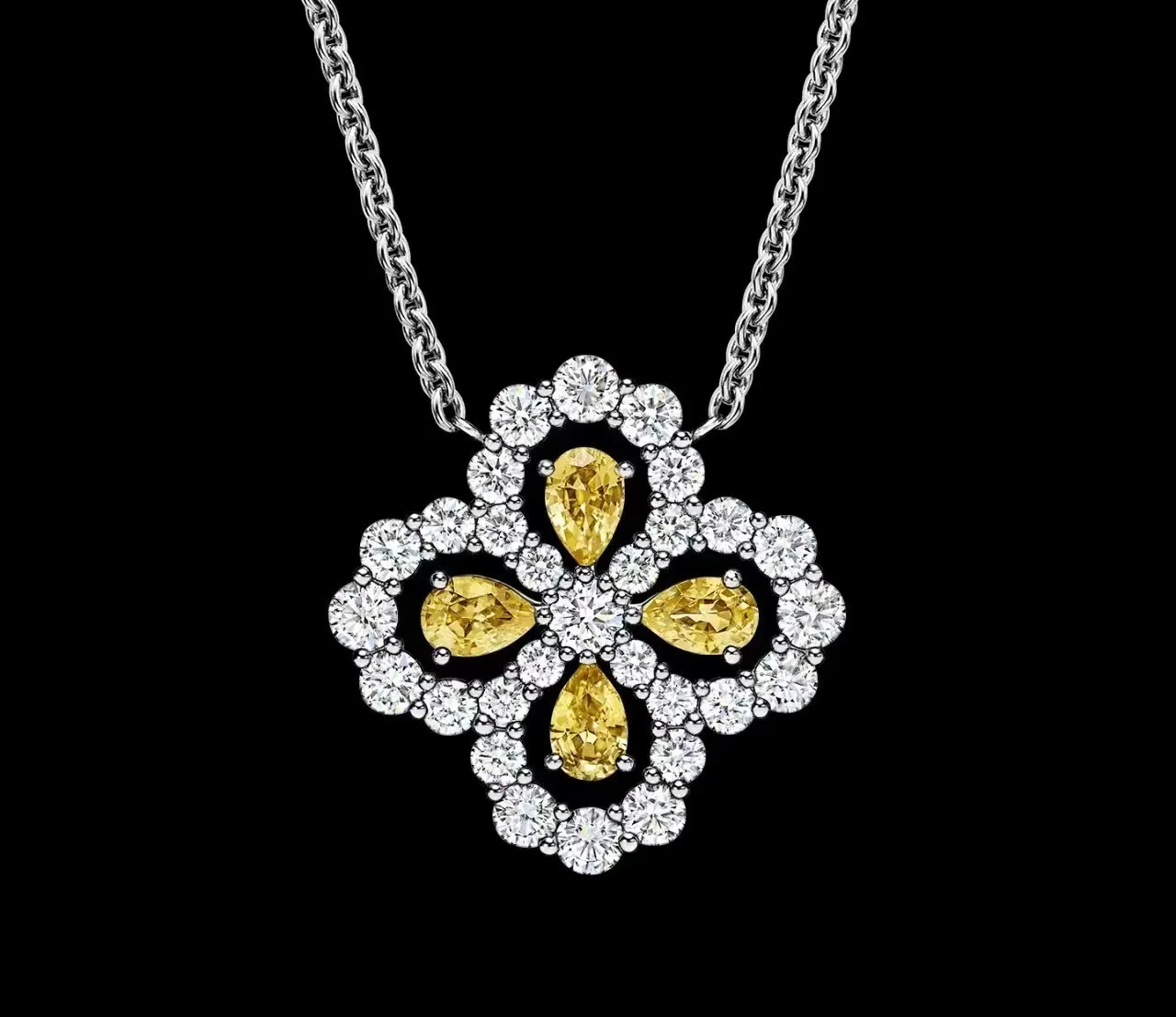 Collana HW di alta qualità, gioielli di design da donna, con anello a forma di quadrifoglio, diamanti, grande ciondolo a forma di fiore Hai Rui Wen Si_voghion.com