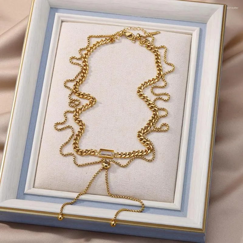 Collane con ciondolo in acciaio inossidabile, cristallo quadrato, zircone, per donna, collana girocollo a catena cubana multistrato, matrimonio_voghion.com