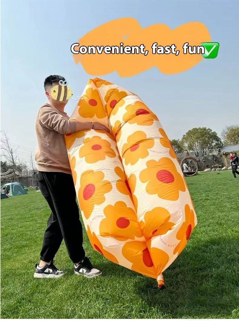 Outdoor lazy iatable yellow and white sofa folding portable picnic camping solid color air mattress outdoor furniture_voghion.com