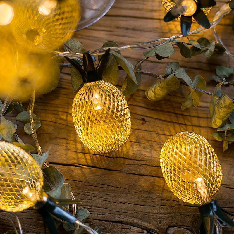 Guirlande lumineuse LED en forme d'ananas en fer de 1,5 m et 3 m, alimentée par batterie, luminaire décoratif de Noël, idéal pour une chambre à coucher, un patio ou un jardin_voghion.com