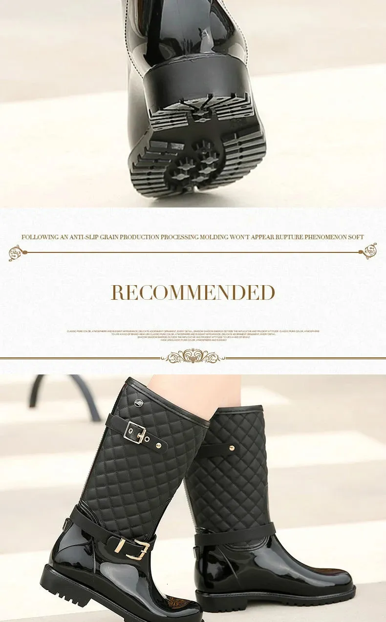 Fashion High Quality Water Shoes Warm Plaidlady Womens Rain Boots 241126_voghion.com