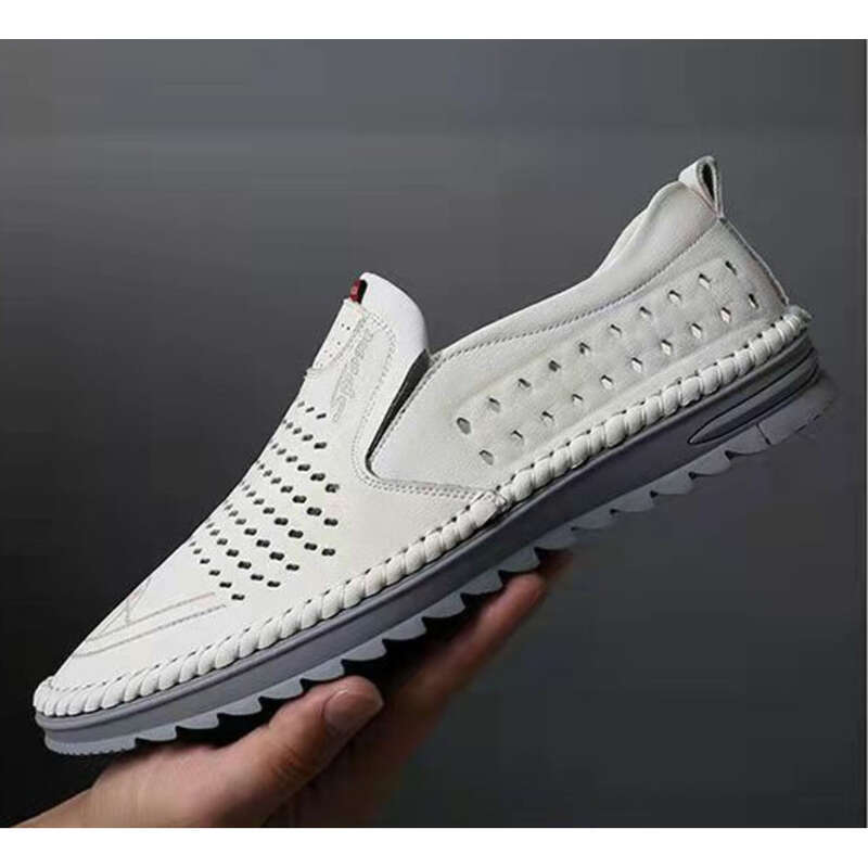 Sandali estivi in tessuto con mocassino, traspiranti, con foro, scarpe da uomo di mezza età_voghion.com