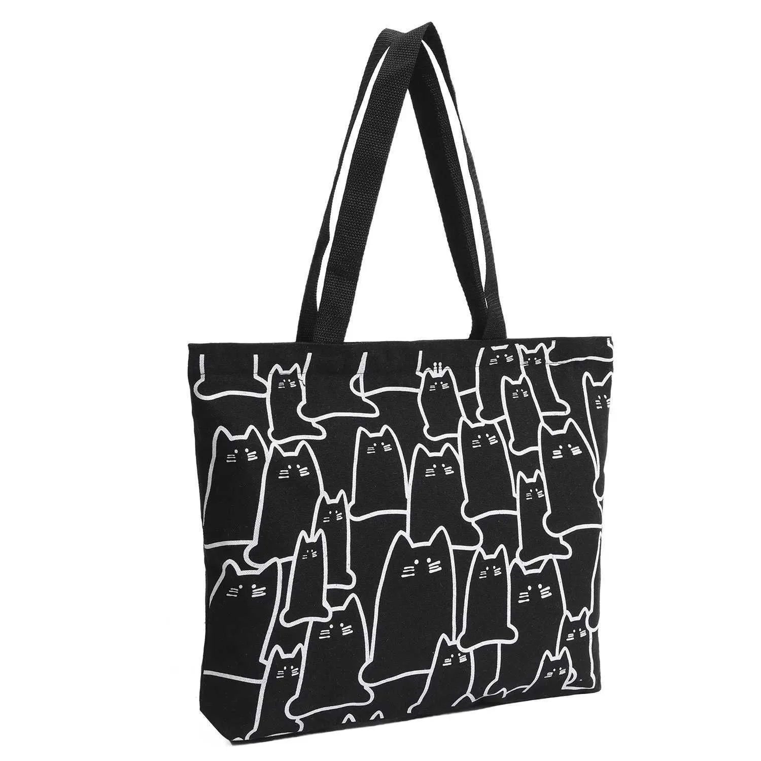 Canvas 2023 fashionable cute cat handbag messenger with zipper designer womens cartoon shoulder shopping bag Y241011_voghion.com