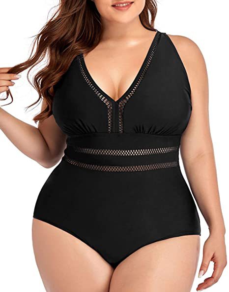 Women's one-piece swimsuit for women splicing hollow printed swimsuit V-neck large size bikini_voghion.com