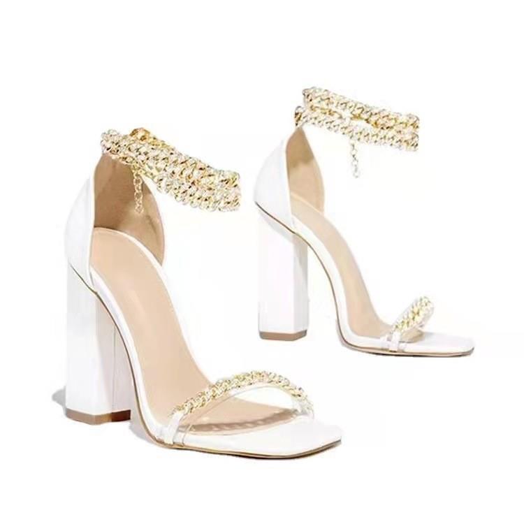 Damenschuhe, große Größe, High Heels für Damen, Sommer, neuer Stil, flacher Mund, hohl, rhie Lu-Kette, Wickelmode_voghion.com
