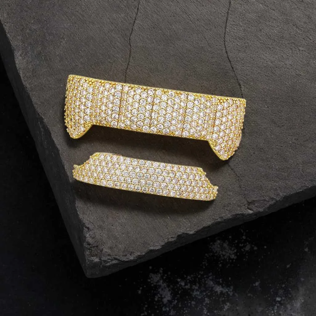 YOUNGX Gold Silber Farbe Zirkon Zahnkappen Für Frauen Männer Voll CZ Stein Zähne Grillz Hosenträger Hip Hop Dental Grills_voghion.com