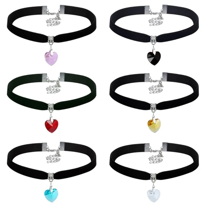 Kristall Herz Choker Halskette Damen Punk Statement Schmuck_voghion.com