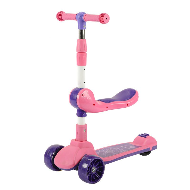 Children's new four-wheel flash one-button folding environmental protection material can sit and ride two-in-one scooter_voghion.com