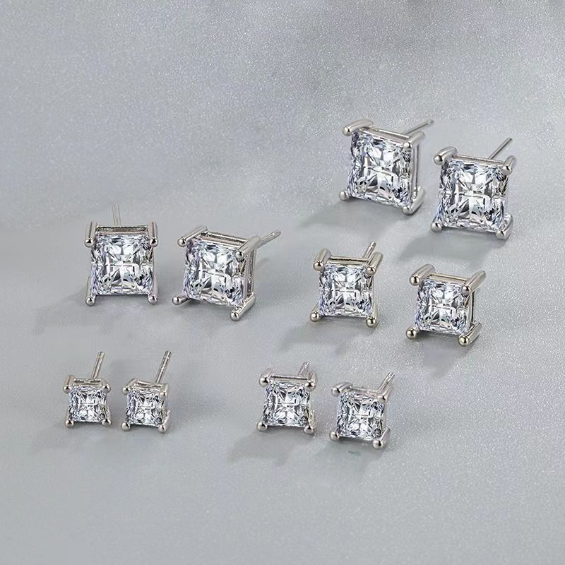 Orecchini in acciaio inossidabile personalizzati con zircone quadrato a doppio strato con supporto spesso e ago sottile_voghion.com