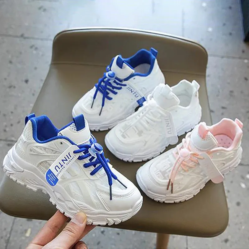 Tênis de corrida infantil para meninos e meninas, novo, casual, esportivo, confortável e respirável, branco, tamanho 26 a 37_voghion.com