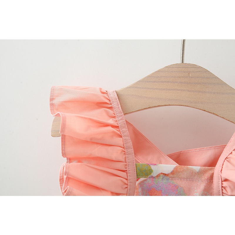 Summer New Colorful Flower Sleeveless Baby Girl Dress Solid Color Small Flying Sleeves Beach Party Children's Clothing Send Hat (0-3 Years Old)_voghion.com