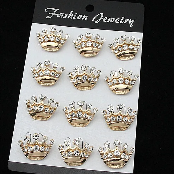 Καρφίτσα Sier Tone Clear Crystal Small Crown Pin B015 με πολύ χαριτωμένες καρφίτσες για κολάρο γυναικών από κράμα, κοσμήματα γάμου και νύφης_voghion.com