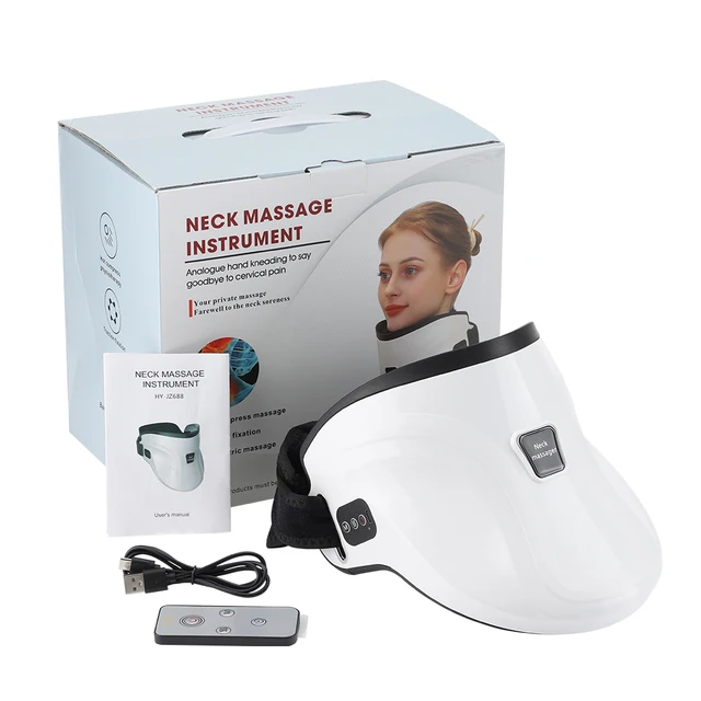 Massaggiatore elettrico riscaldato per cervicale Dispositivo di massaggio a pressione d'aria 3 modalità Supporto per il collo Correzione della postura con telecomando_voghion.com
