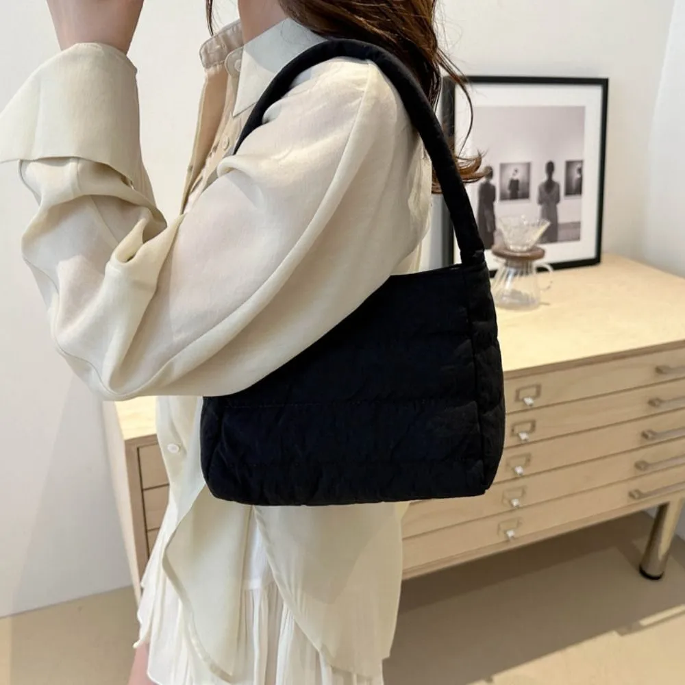 Borsa a tracolla imbottita quadrata trapuntata in nylon con spallacci larghi, imbottita sottobraccio, leggera in tela, borsa a mano per la scuola_voghion.com