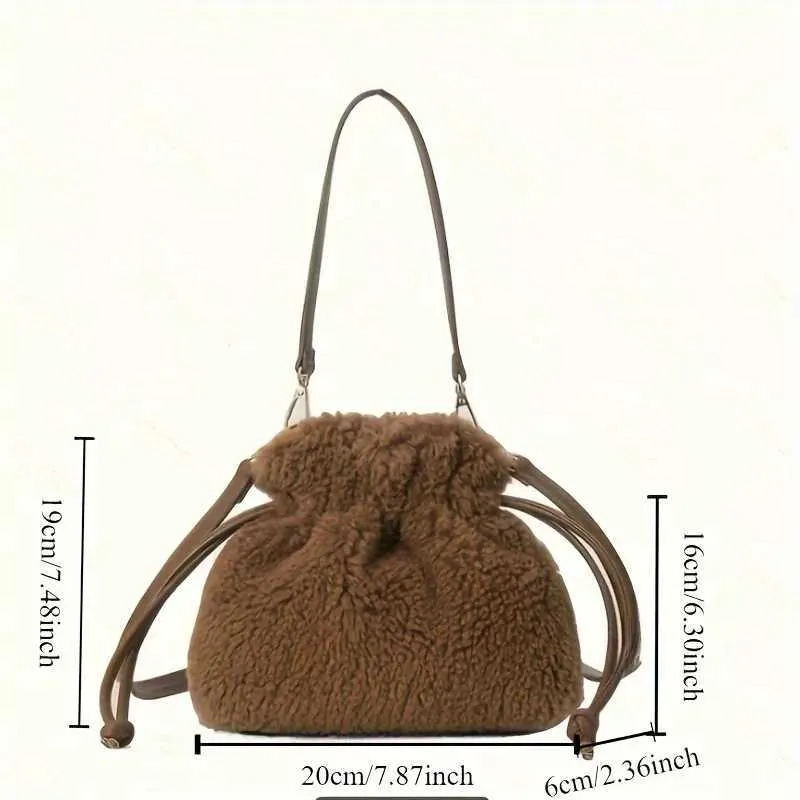 Sac de créateur Mini sac en peluche tendance en forme de croix avec Drstrip - sac seau doux et pelucheux pour femme avec bandoulière amovible en polyester_voghion.com