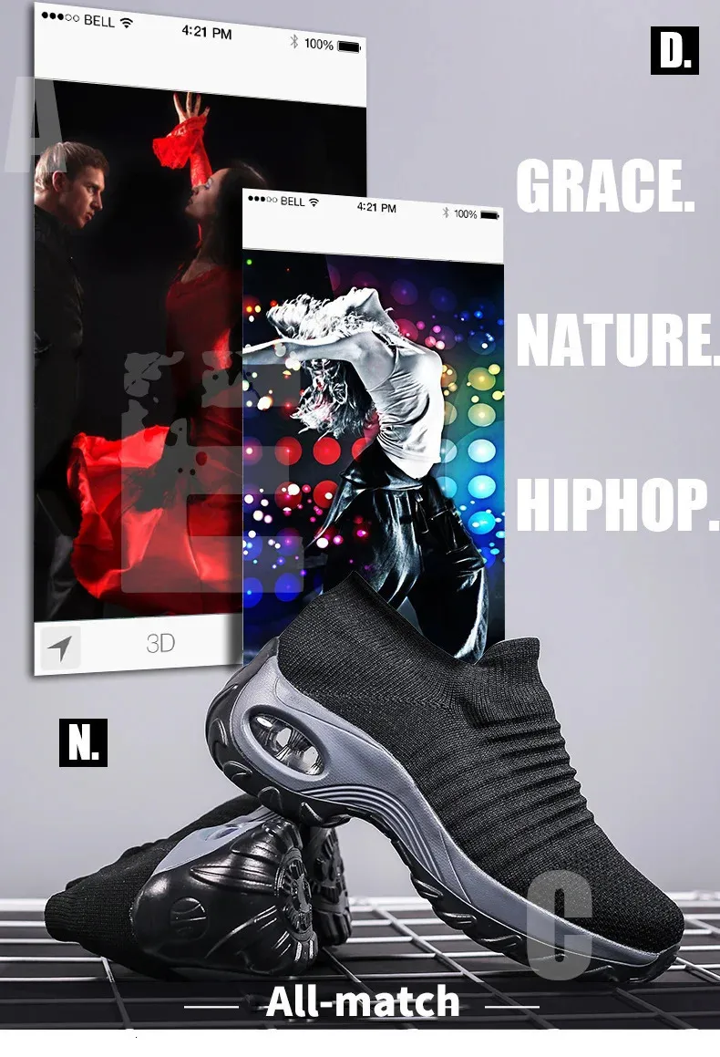 Women's Running Shoes Breathable Air Cushion Platform Trainers_voghion.com